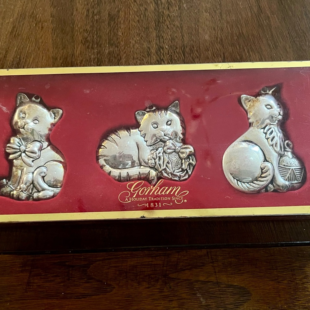 Gorham Silver Cat Ornaments Set